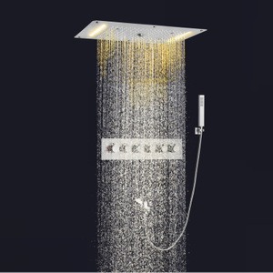 Juego de cabezal de ducha termostático 700 x 380 mm Níquel cepillado LED Cascada Spray Lluvias de burbujas Baño y.Grifos de ducha