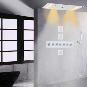 Sistema de ducha termostático cromado, ducha LED de 700x380 MM, juego de grifo de ducha de baño de alto flujo de lujo