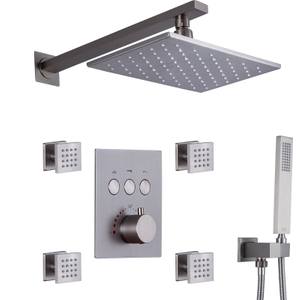 Grifos termostáticos contemporáneos para baño y ducha, cabezal de ducha montado en la pared de níquel cepillado de 8 x 12 pulgadas
