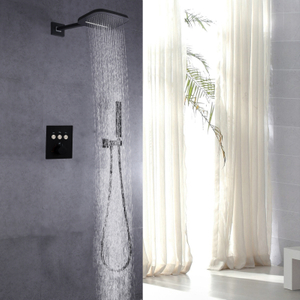 Sistema de ducha termostático negro mate, cascada y lluvia con ducha de mano, conjunto combinado de Spa