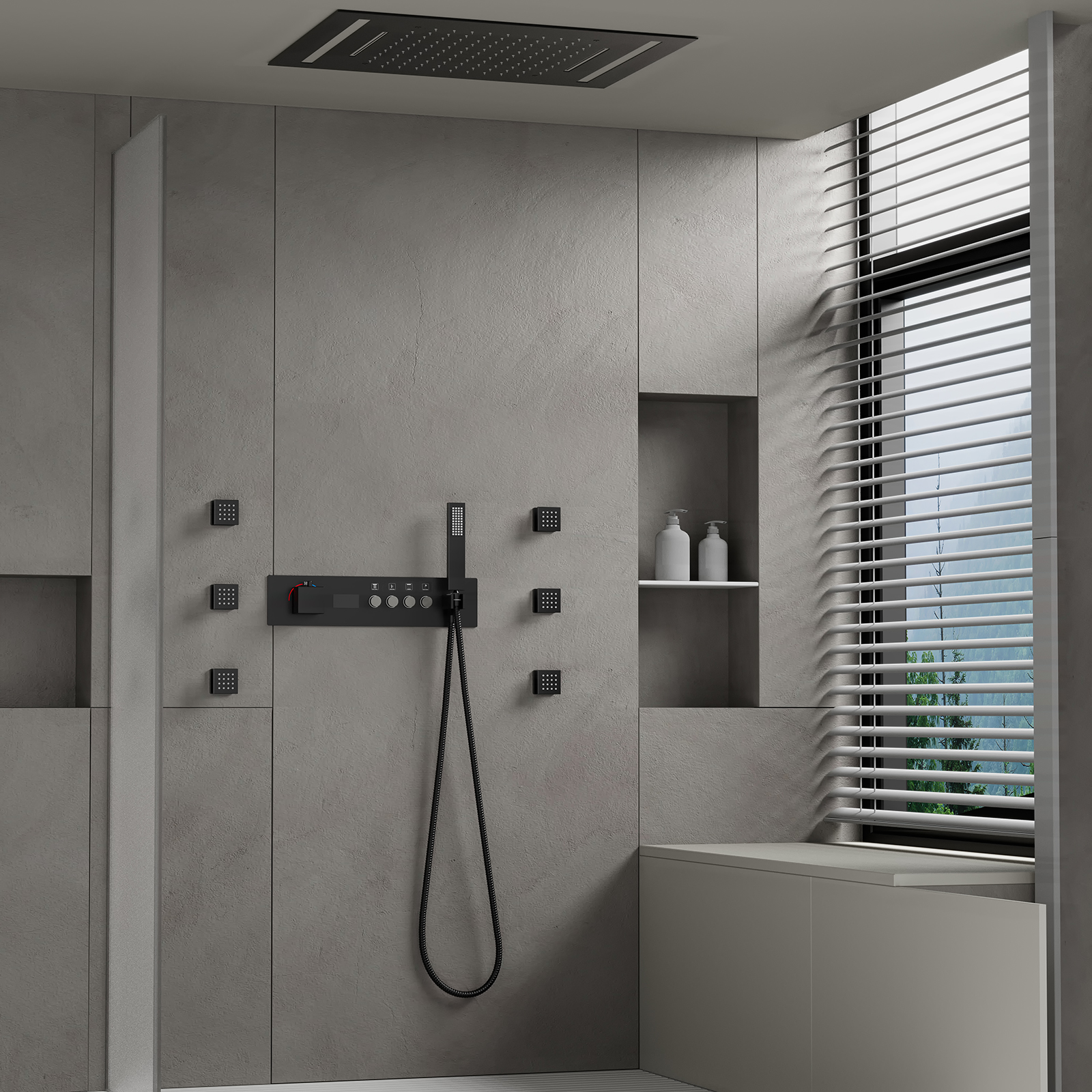 Cabezal de ducha LED para baño moderno, ducha de lluvia de 500x360MM, conjunto de válvula de ducha termostática tipo cascada para techo