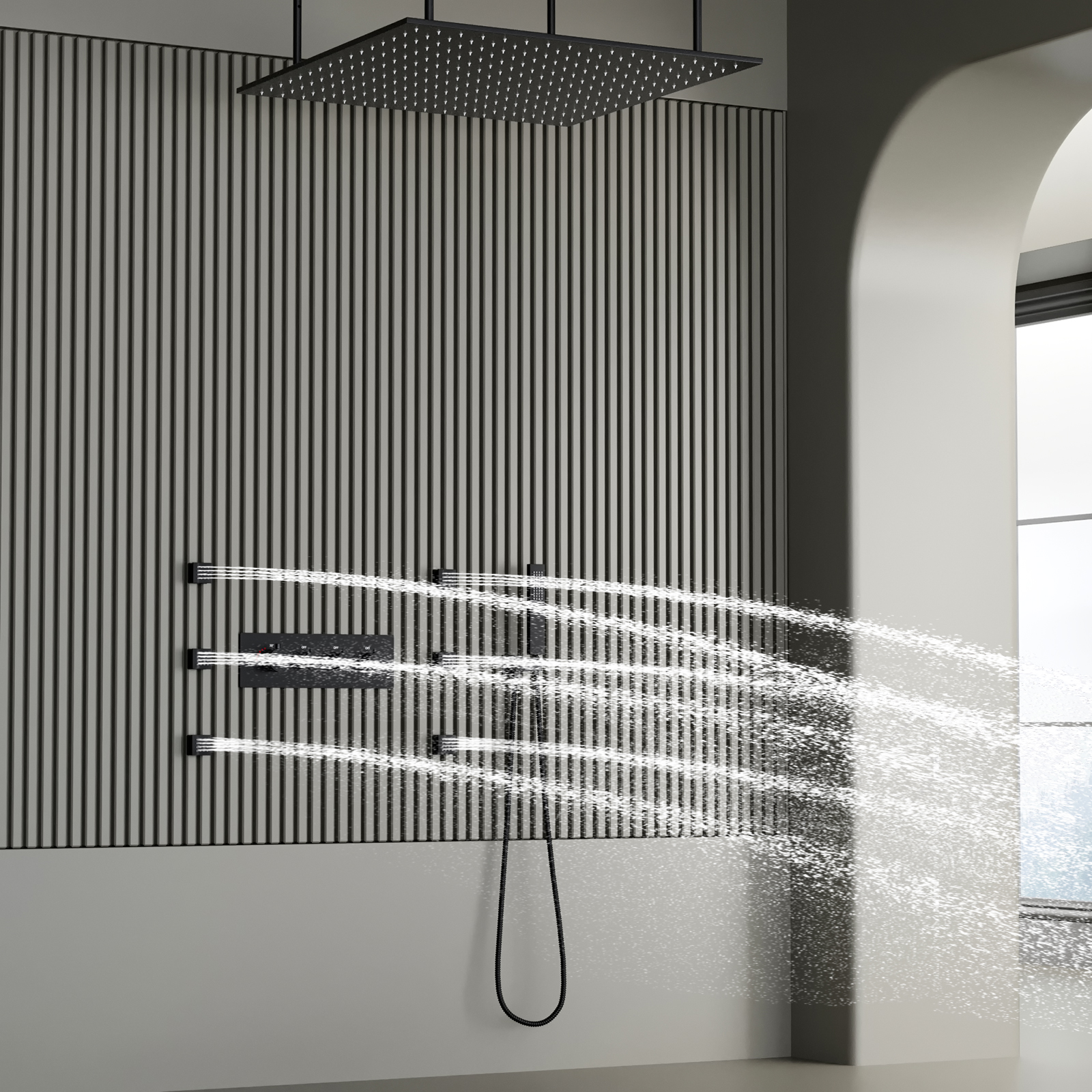 El cabezal de ducha de latón LED montado en la pared del techo del baño establece la ducha de lluvia con sistema de ducha