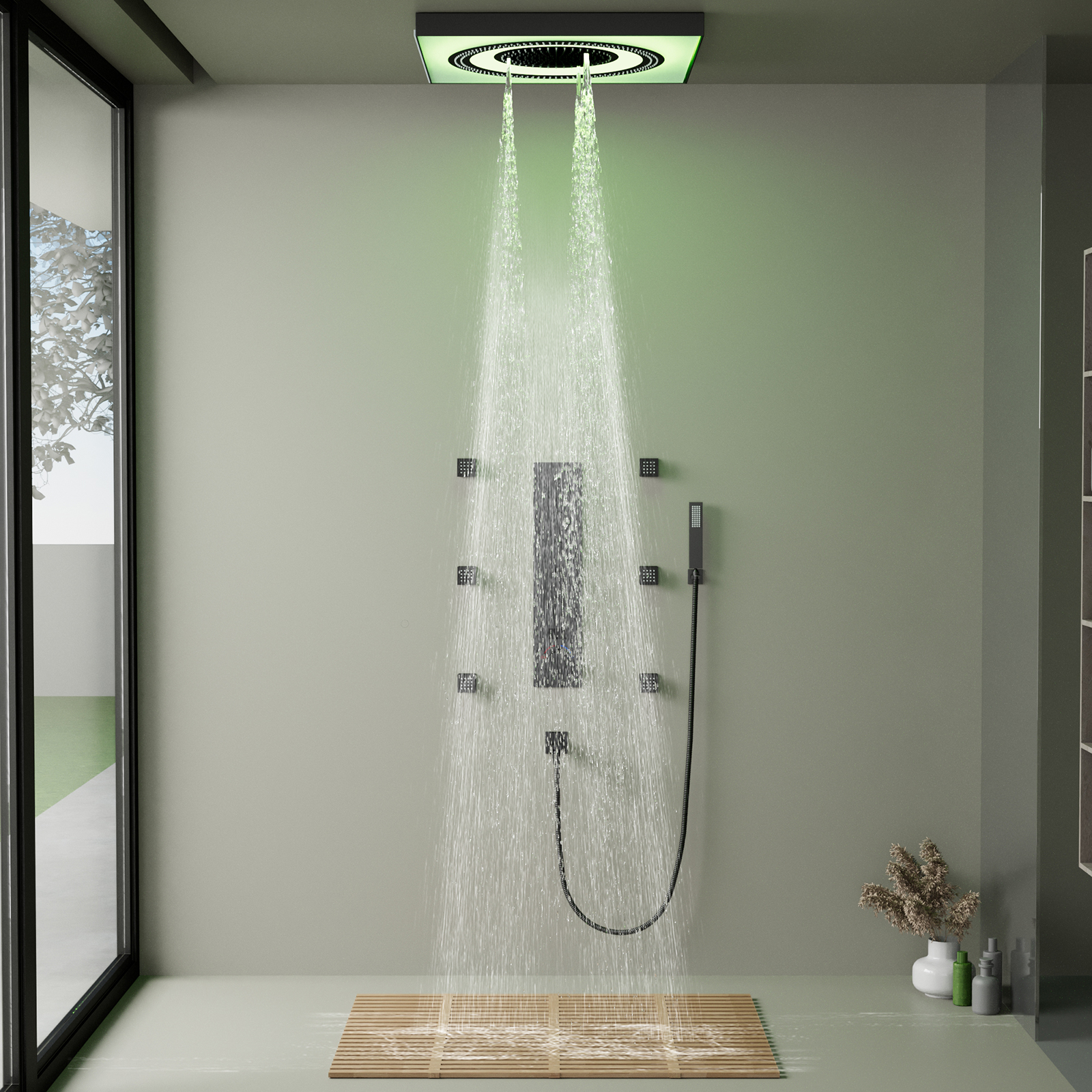 Conjuntos de cabezales de ducha termostáticos con válvula de ducha híbrida multifunción LED