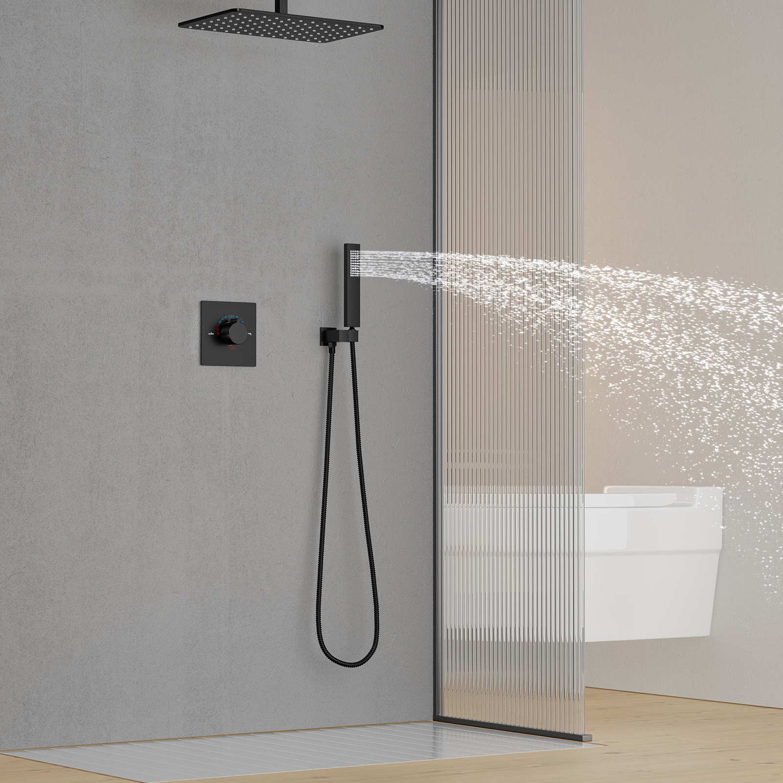 Sistema de ducha montado en la pared con cabezal rociador de ducha de lluvia y masaje corporal de 28x18