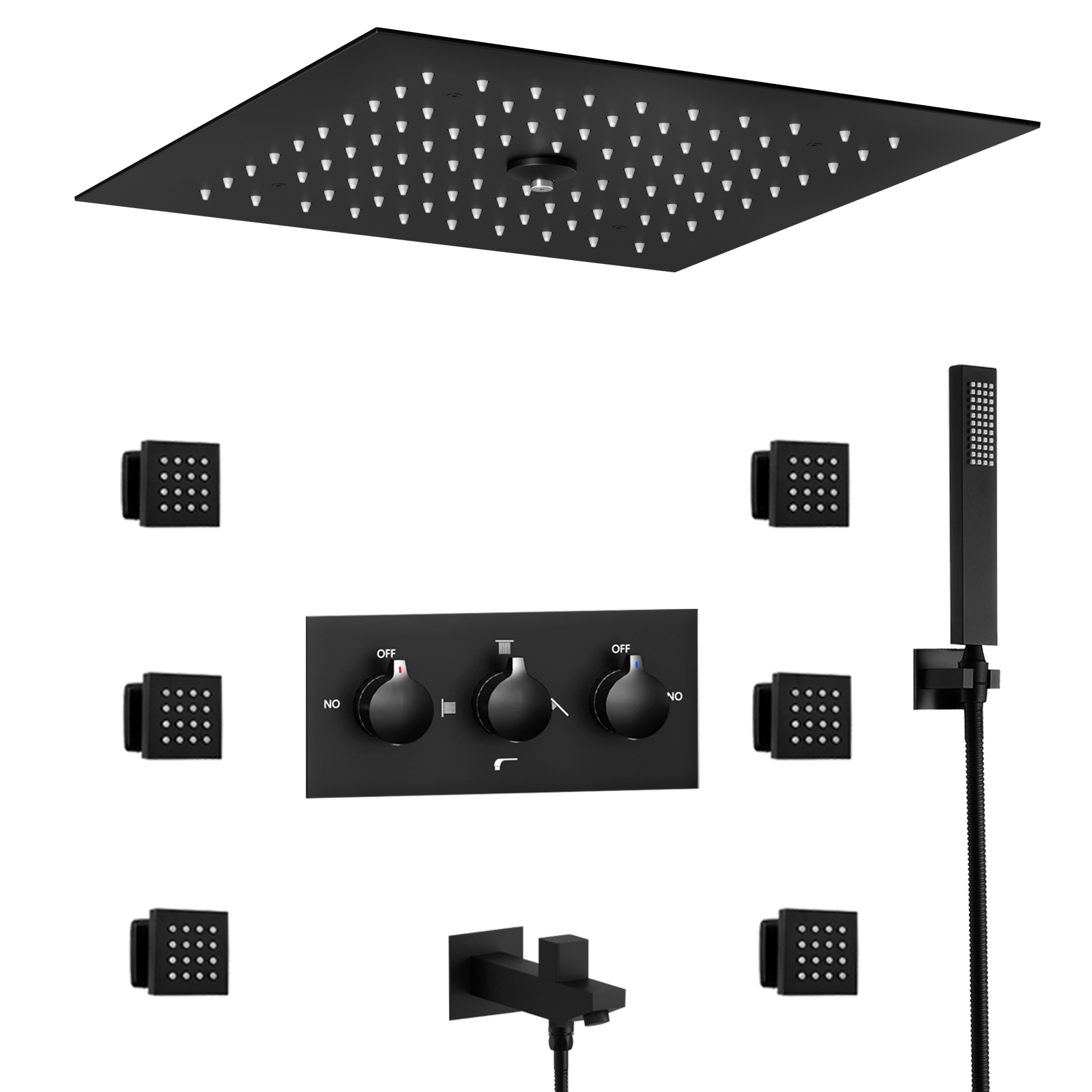 Juego de sistema de ducha con luz LED, cabezal de ducha de lluvia, Válvula mezcladora de ducha de temperatura constante de 300x300mm