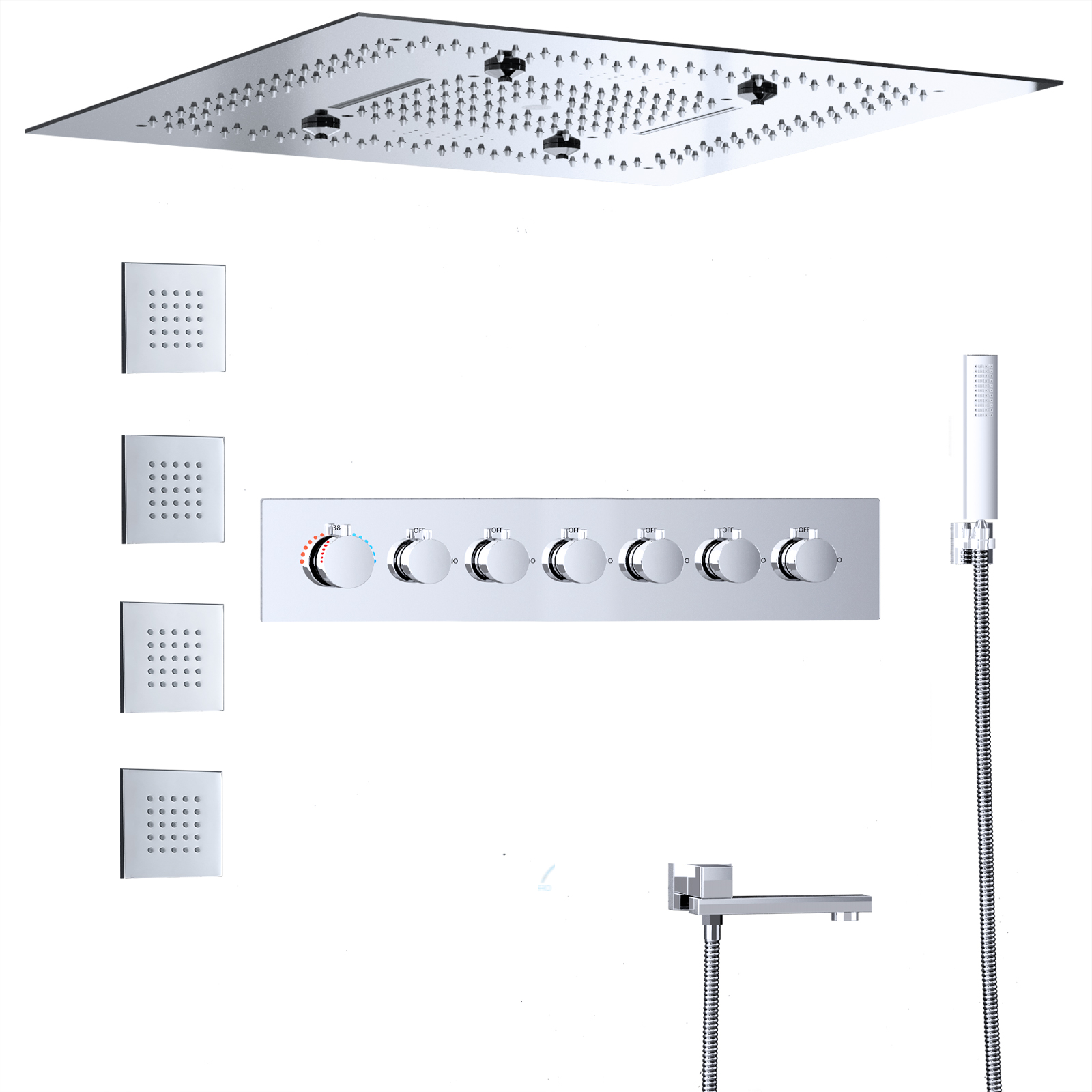 Juego de grifo de ducha para baño, cabezal de ducha de techo antiniebla para lluvia y Spa de 18 pulgadas con cuerpo de válvula de ducha con termostato