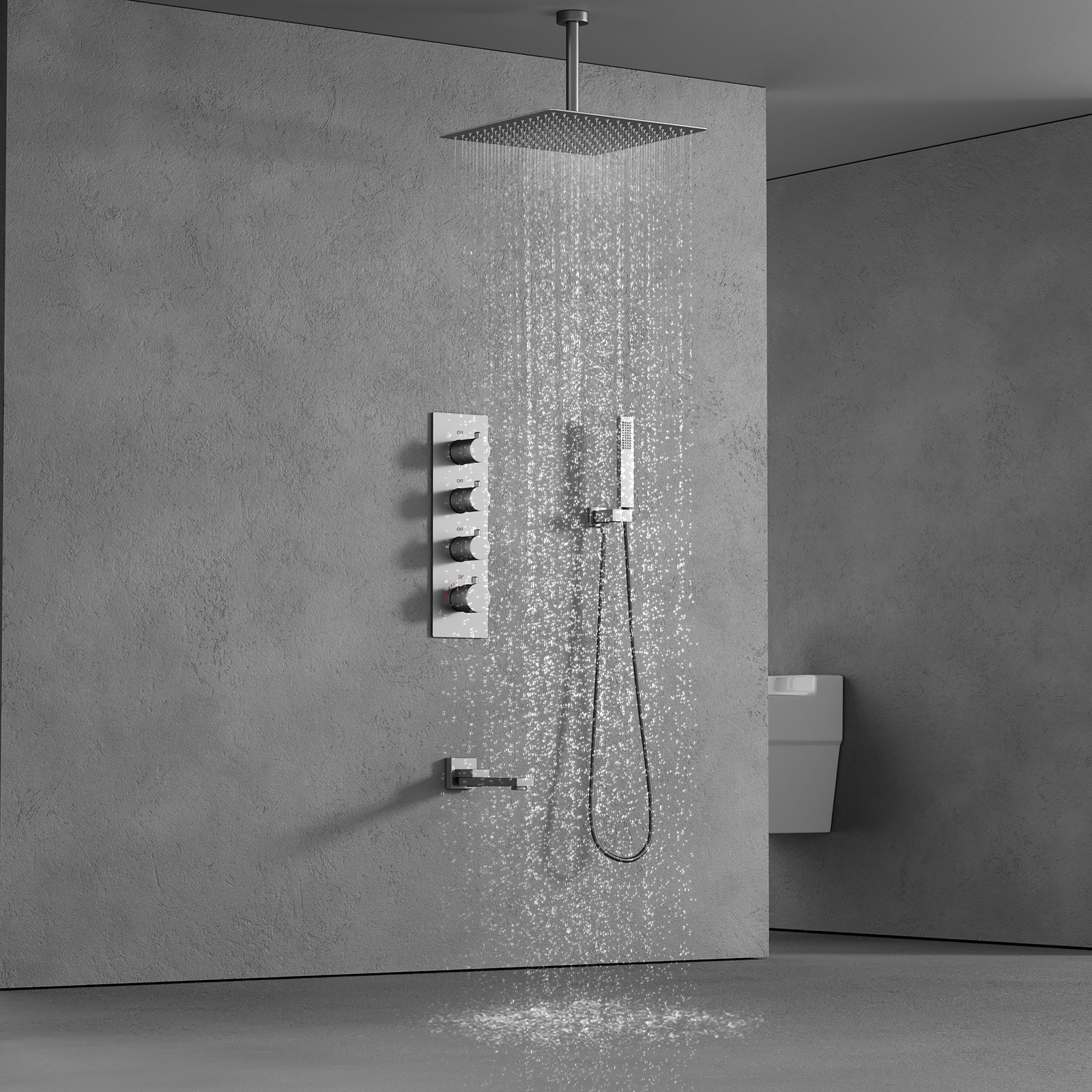 Juego de mezclador de ducha con Panel de montaje en techo, conjunto combinado de ducha mezclador de lluvia de lujo para baño, cabezal de ducha de lluvia con mano