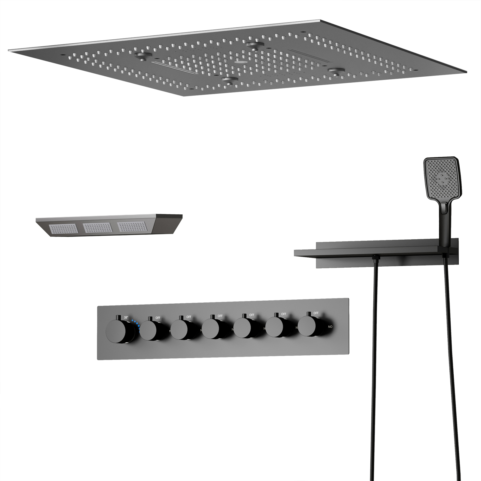 Bañera Spa pistola gris cabezal de ducha LED ducha de lluvia cascada multifuncional empotrado techo música ducha Set