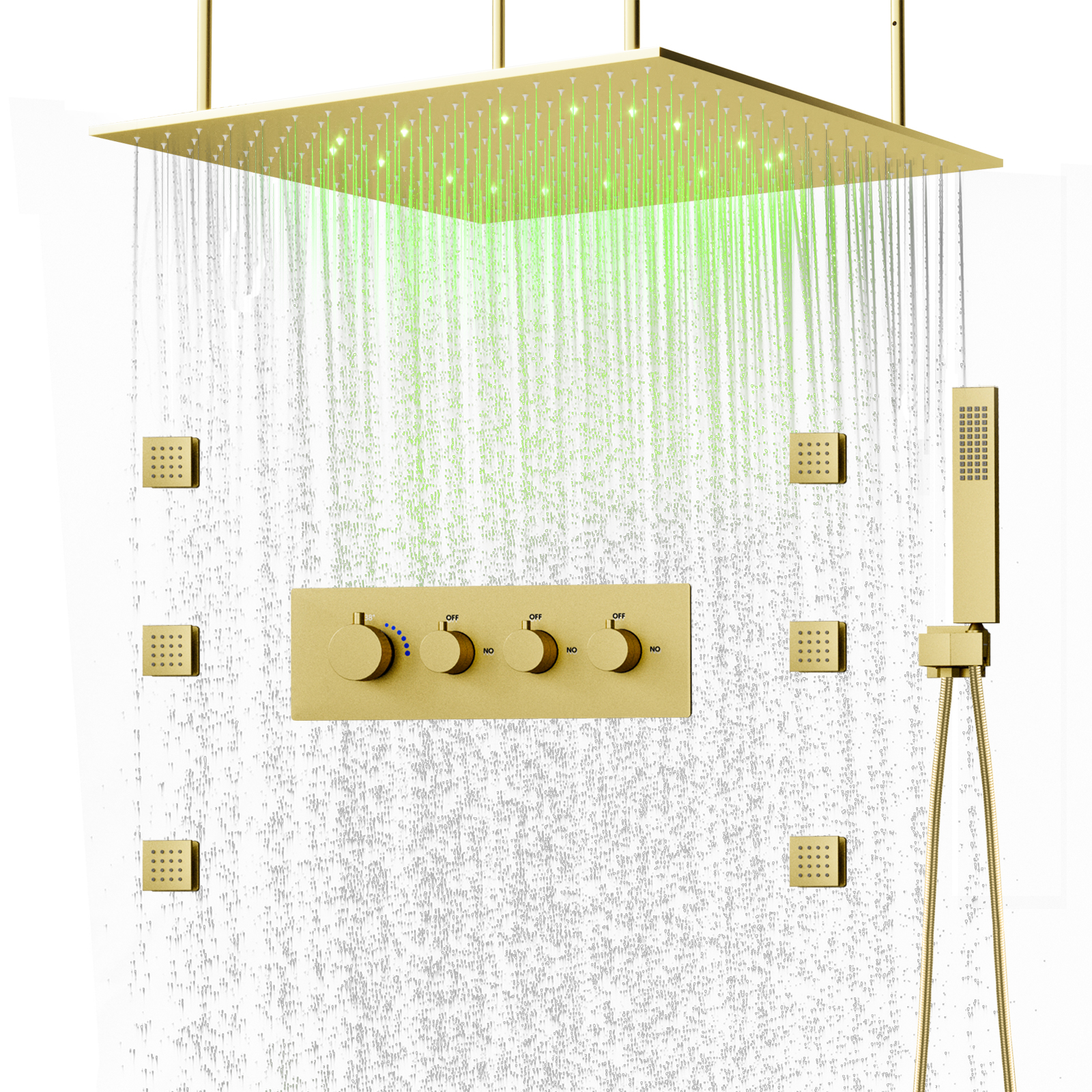 Juego de ducha LED de techo para baño, cabezal de ducha con 3 ajustes, grifo de ducha tipo lluvia termostático