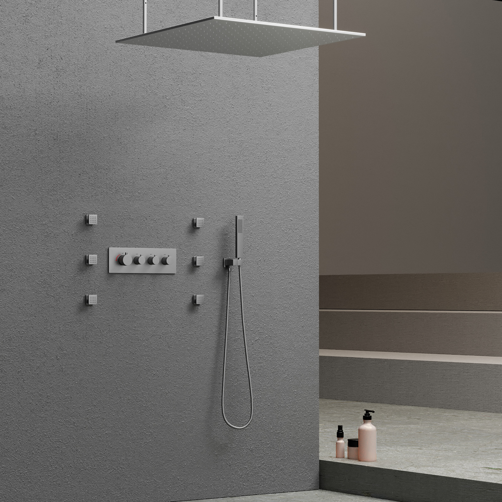 Baño cepillado 3 funciones LED cabezal de ducha ducha de techo Spa ducha grifo válvula