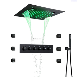 Cabezal de ducha de techo con música LED de 20 pulgadas, lluvia, cascada, niebla, termostático, cuerpo de latón, juego de Grifo de ducha de baño