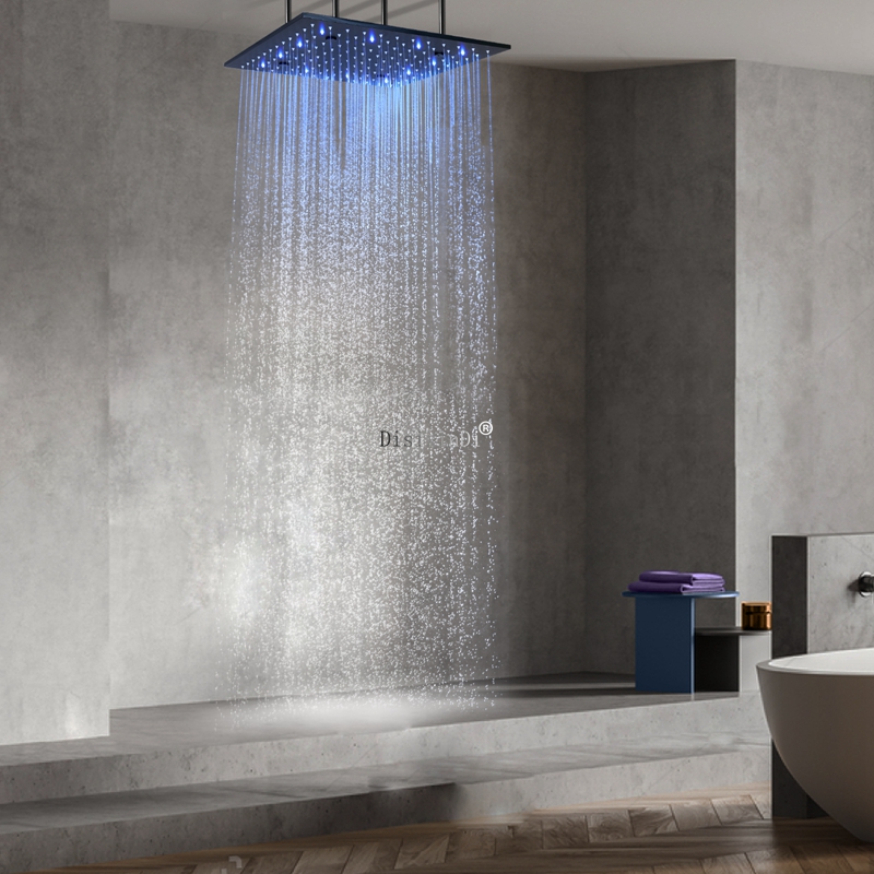 Cabezal de ducha LED de acero inoxidable 304 de 16 pulgadas, color negro mate, cabezal de ducha que cambia de Color con niebla de lluvia para baño