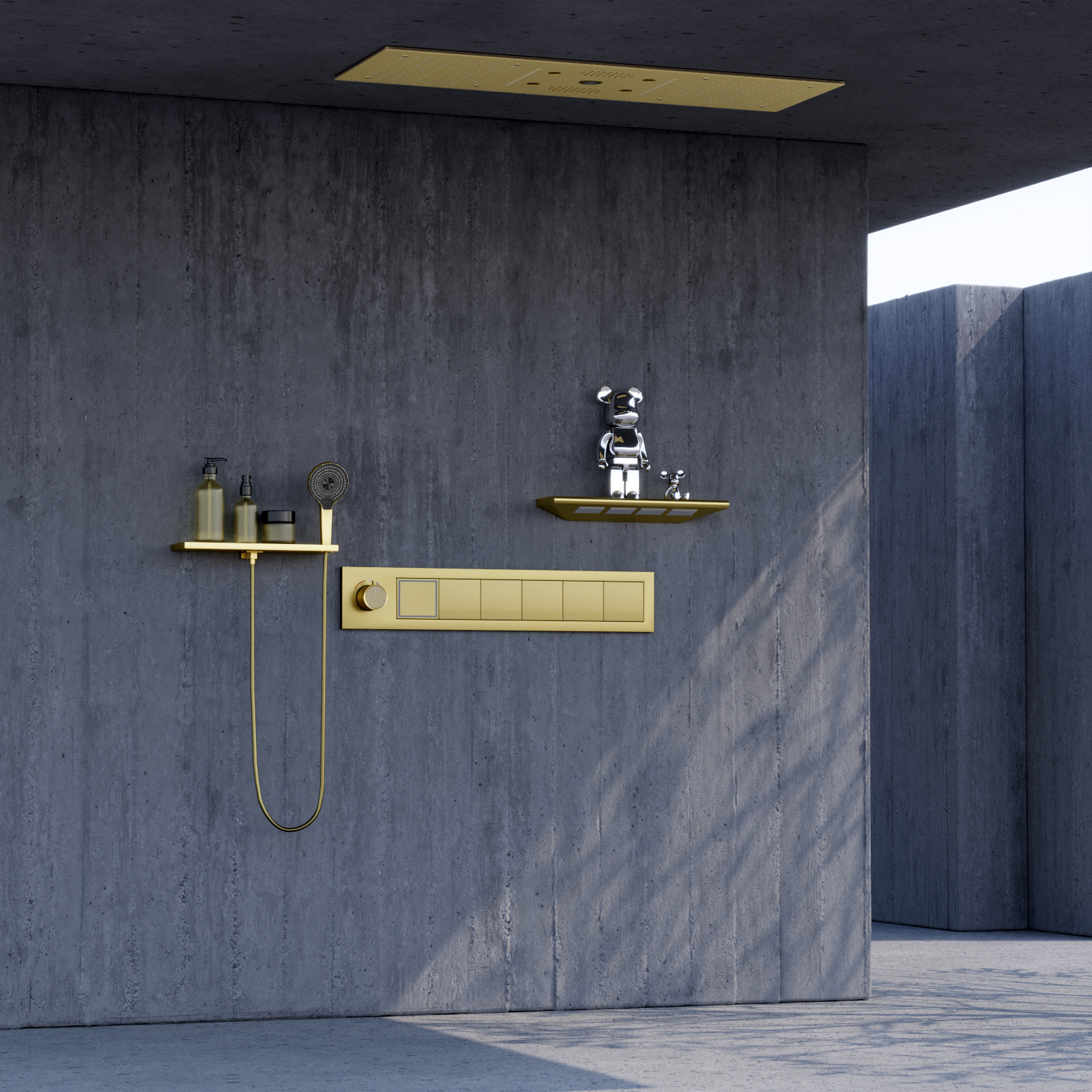 Oro pulido baño temperatura constante ducha de alto flujo luz Led cabezal de ducha con altavoz cascada sistema de selva tropical