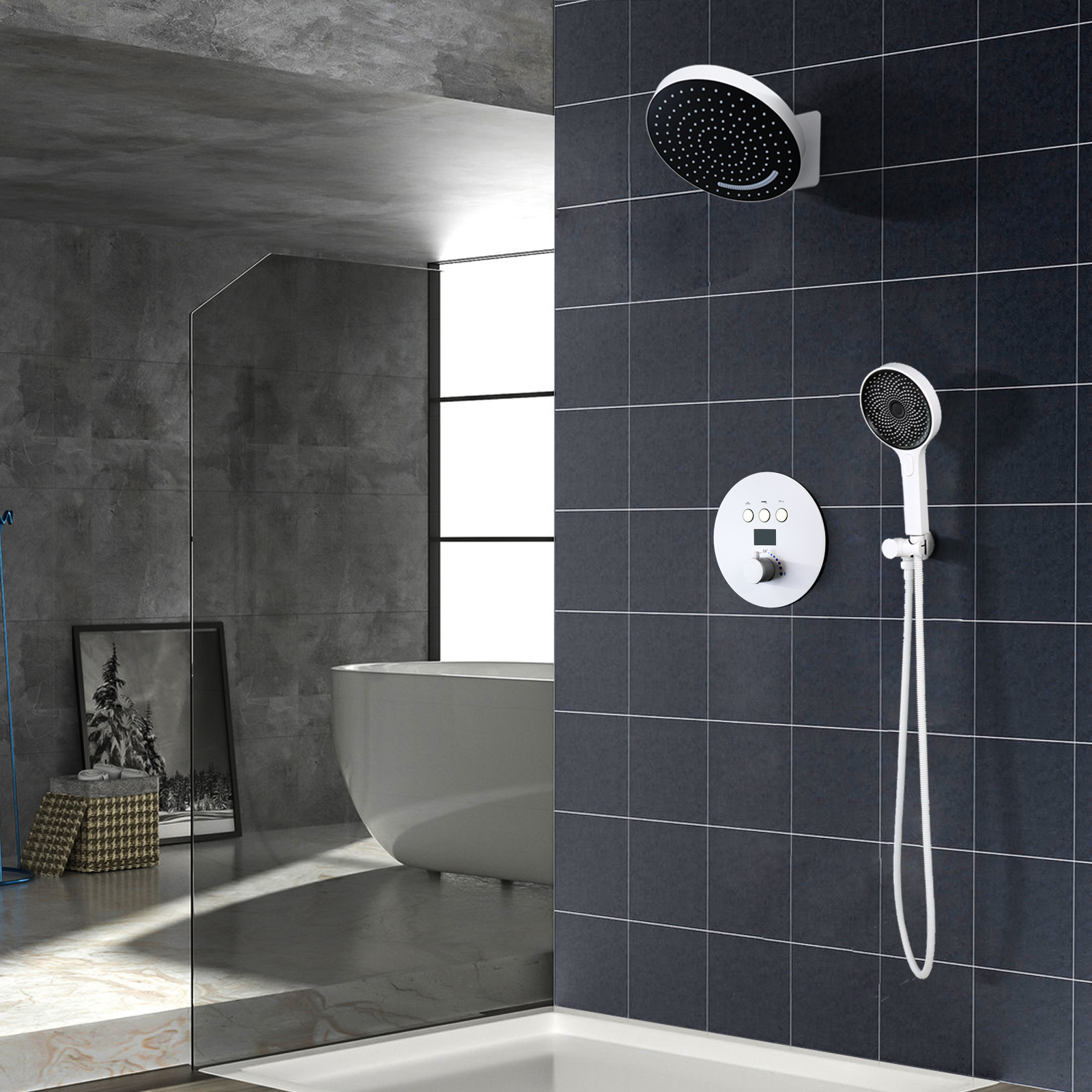 Ducha empotrada con juego de ducha empotrado montado en la pared, ducha de techo oculta en el baño doméstico