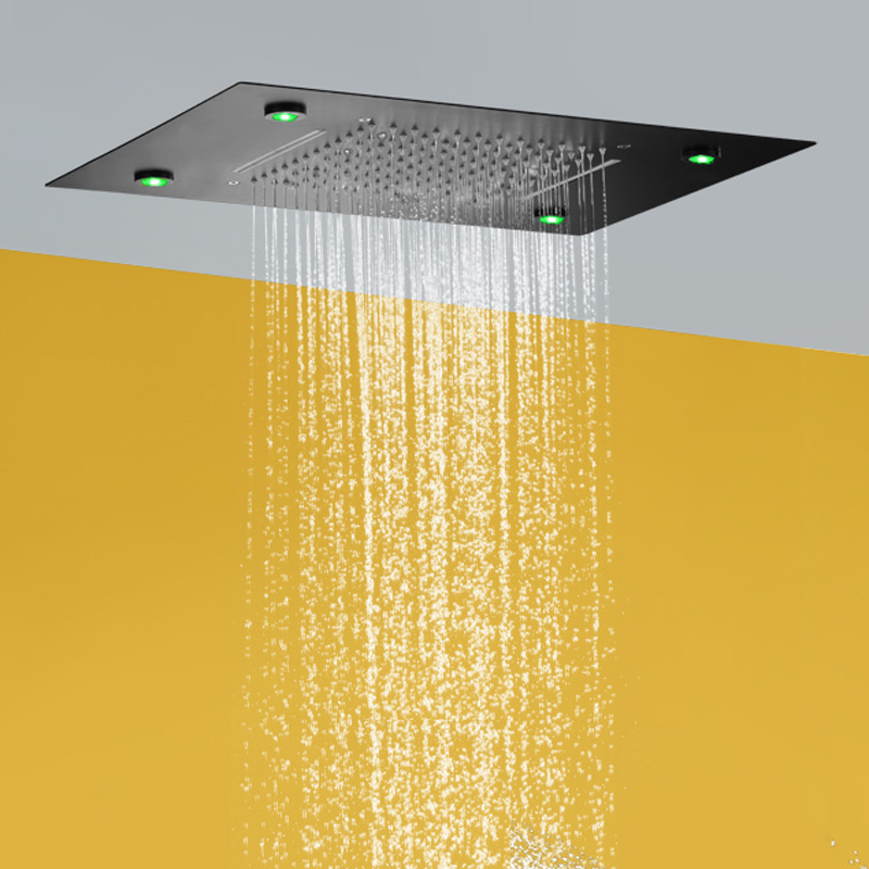 Cabezal de ducha negro mate 50X36 CM LED 7 colores baño empotrado techo bifuncional cascada lluvia