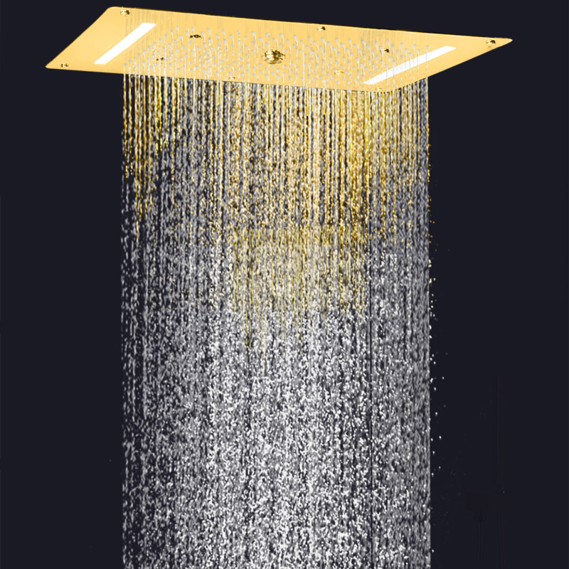 Oro pulido 70X38 CM grifos de ducha de lluvia LED lujoso baño cascada burbuja atomización lluvia