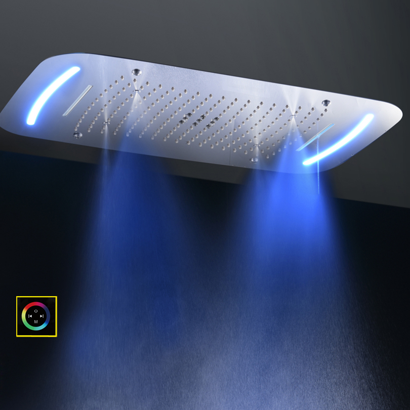 Cabezal de ducha cromado pulido de 71x43 CM con Panel de Control LED, cascada de baño, burbuja atomizadora de lluvia