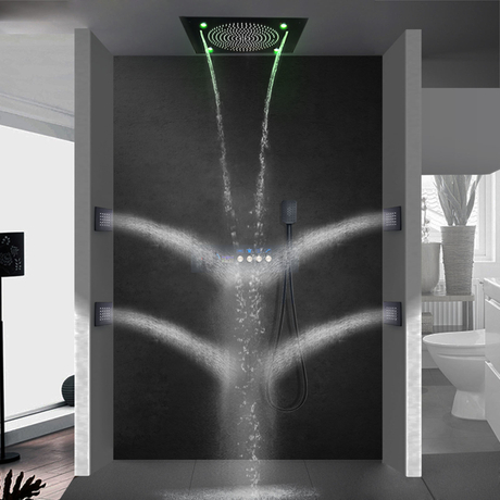 Con música ducha LED negro mate grifo de ducha temperatura pantalla Digital baño cascada masaje Spa Jet ducha
