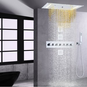 Grifo de ducha de lluvia termostático cromado 700X380 MM LED empotrado en el techo ducha de baño con ducha de mano