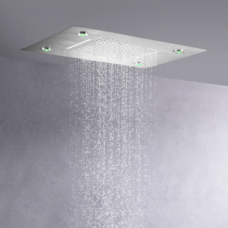 Mezclador de ducha de lluvia de 50x36 CM de níquel cepillado de moda LED 7 colores sistemas de lluvia de cascada bifuncionales para baño