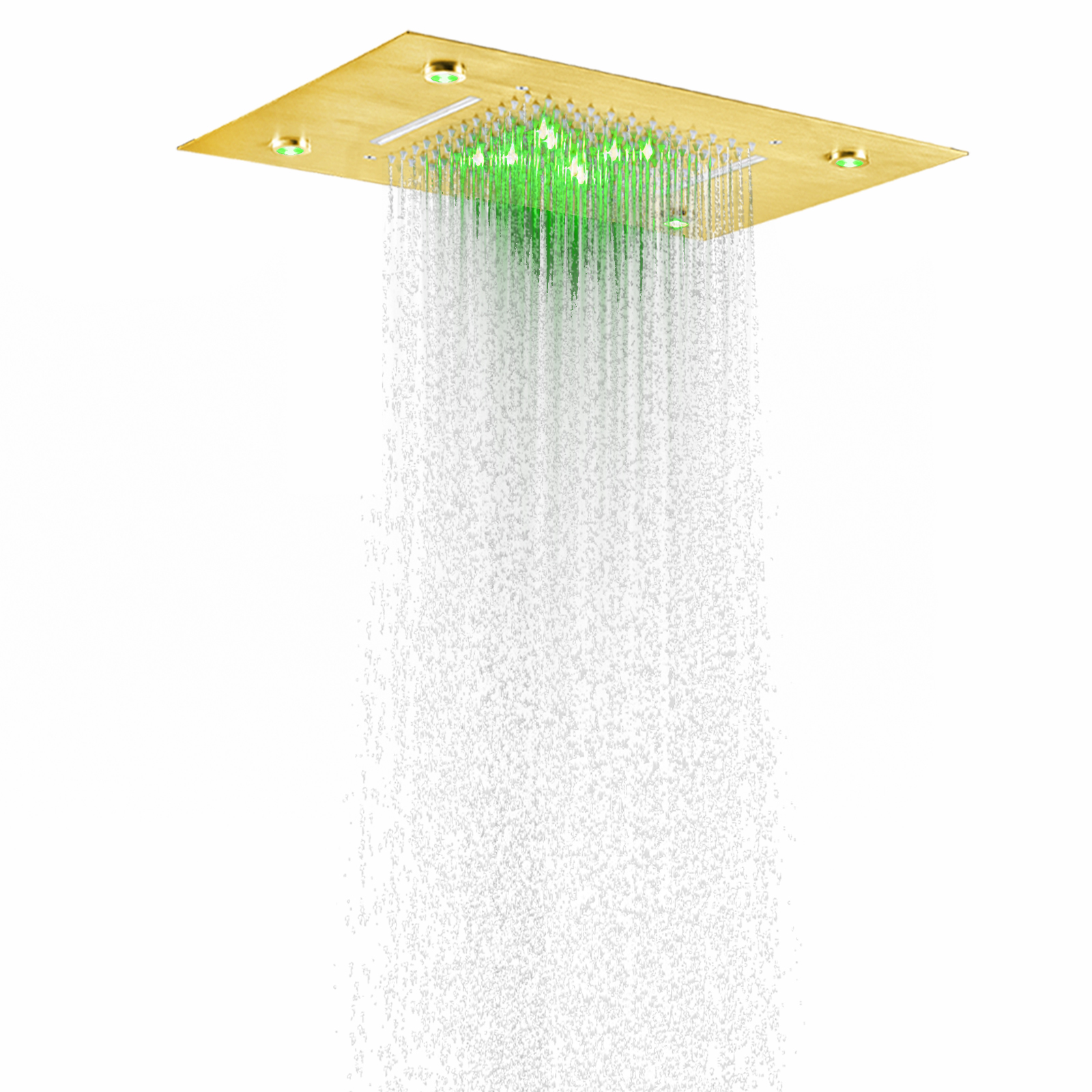 Cabezal de ducha de lluvia de lujo Oro pulido 50X36 CM 7 colores LED baño cascada bifuncional lluvia