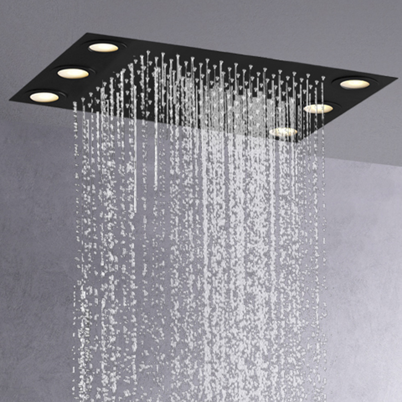 Gran oferta, cabezal de ducha LED negro mate de 50x36 CM, ducha de lluvia empotrada en el techo para baño