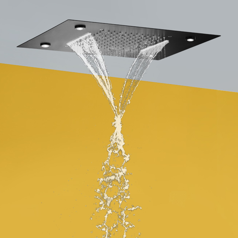Negro mate 50X36 CM cabezal de ducha negro nuevo diseño 7 colores LED baño bifuncional cascada ducha de lluvia Spa