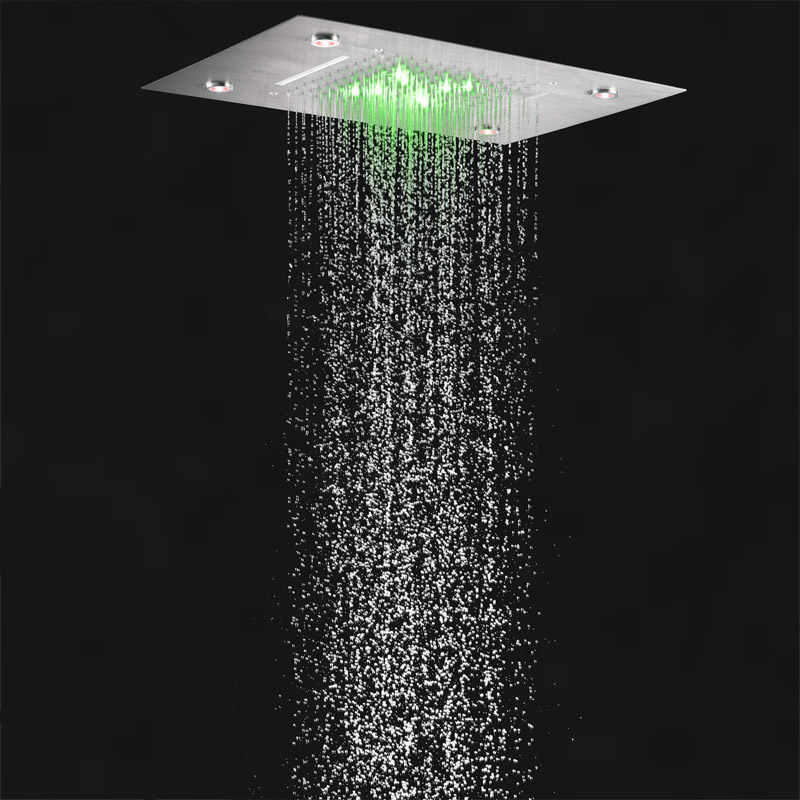 Mezclador de ducha LED de níquel cepillado, 50x36 CM, cascada bifuncional para baño, lluvia con cambio de temperatura de 3 colores