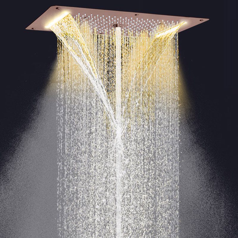 Grifos de ducha marrones 70X38 CM LED baño Spa ducha cascada lluvia atomizador sistema de ducha de burbujas