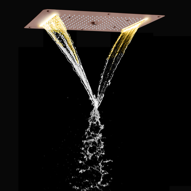 Grifos de ducha marrones 70X38 CM LED baño Spa ducha cascada lluvia atomizador sistema de ducha de burbujas