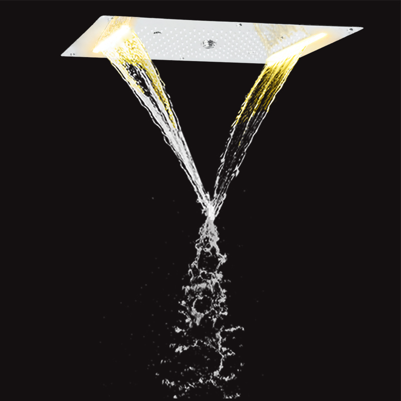 Grifos de ducha cromados pulidos 70X38 CM LED baño multifunción ducha cascada lluvia atomización burbuja