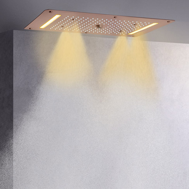 Mezclador de ducha marrón 70X38 CM LED baño multifunción masaje ducha cascada lluvia atomización burbuja