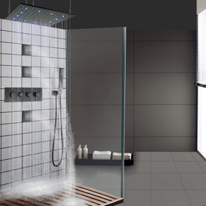 Panel de ducha LED termostático de bronce frotado con aceite, mezclador de lluvia, masaje de ducha, grifo de ducha de alta presión