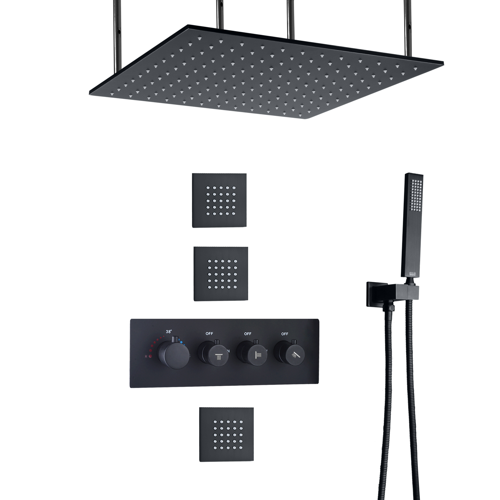 Grifo cuadrado termostático negro mate, juego de grifo de ducha LED, Panel de ducha de masaje tipo lluvia