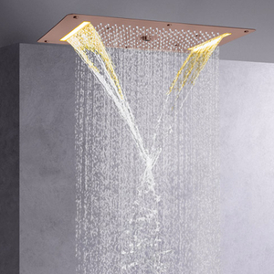 Grifos de ducha marrones de estilo europeo, LED de 70x38 CM, ducha de masaje para baño, cascada, lluvia, burbuja atomizadora