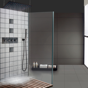 Grifo de ducha para bañera, bronce frotado con aceite, lluvia termostática LED, cambio de temperatura de 3 colores con mano