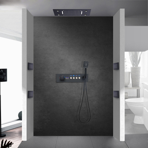 Cabezal de ducha negro mate, ducha de lluvia de acero inoxidable, pantalla Digital montada en el techo, juego de lluvia LED