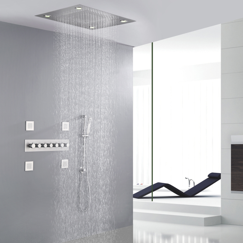 Cabezal de ducha con Control remoto LED de ducha de gama alta con juego oculto termostático de lluvia de mano