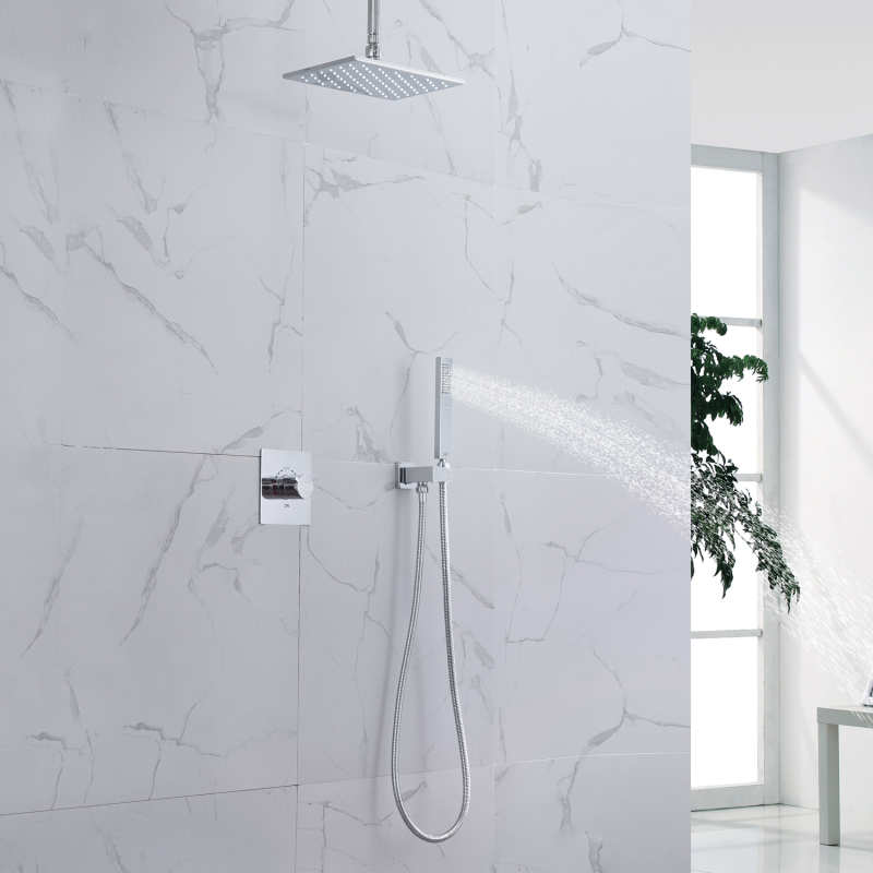 Sistema de ducha de latón macizo con garantía de 3 años, cabezal de ducha con cambio de color LED cromado pulido, 28 x 18 cm