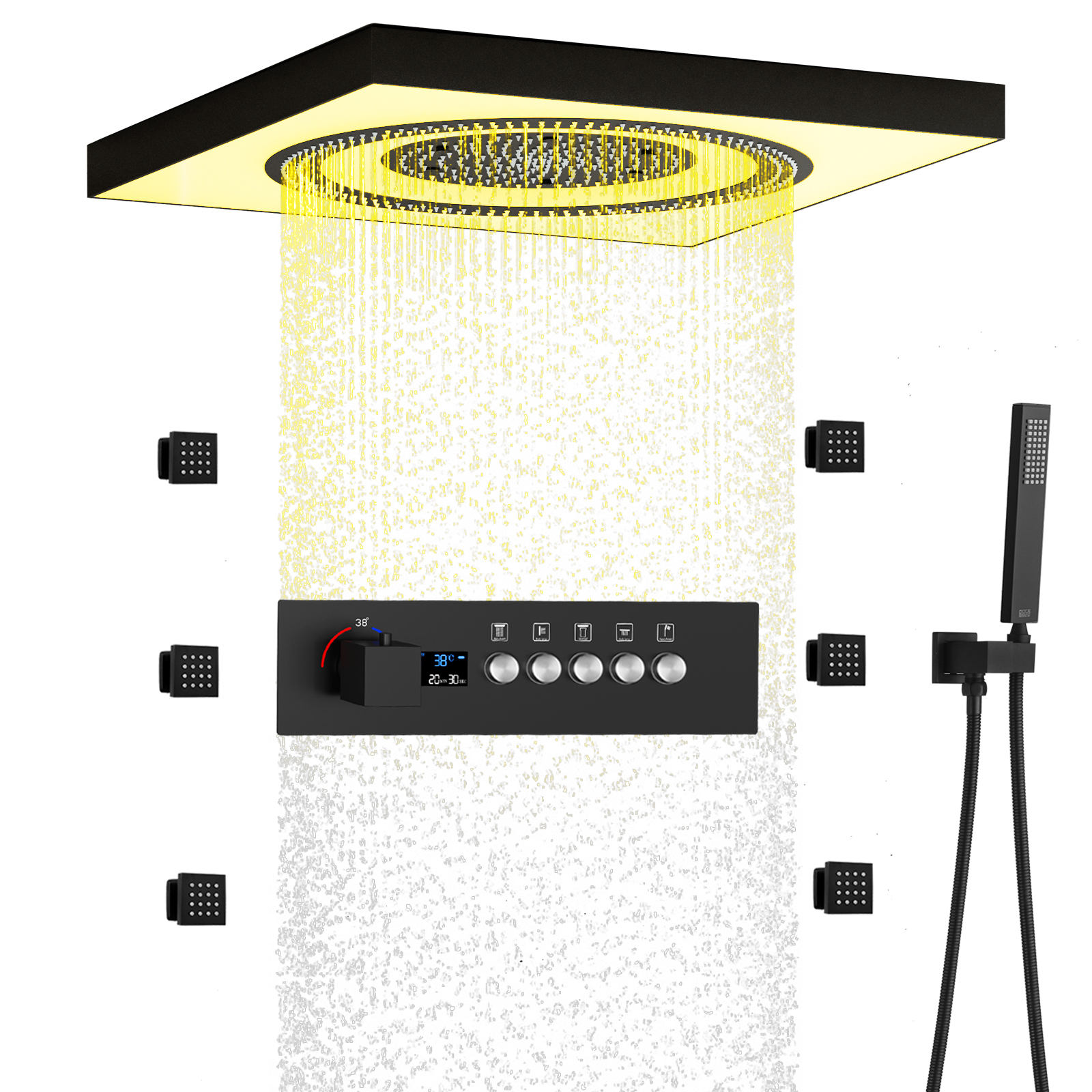 Control remoto LED nuevo cabezal de ducha botón musical pantalla Digital cabezal de ducha de lluvia juego de latón