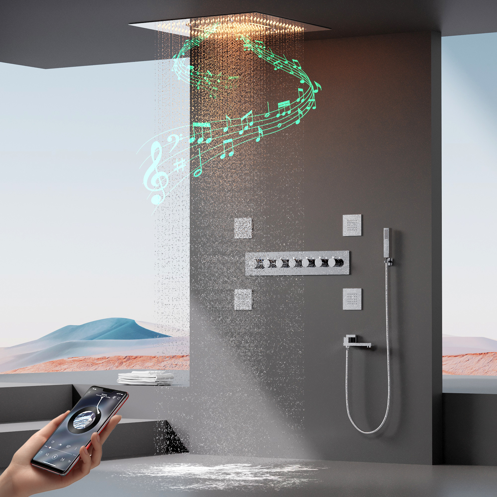 Juego de grifo de ducha para baño, cabezal de ducha de techo antiniebla para lluvia y Spa de 18 pulgadas con cuerpo de válvula de ducha con termostato