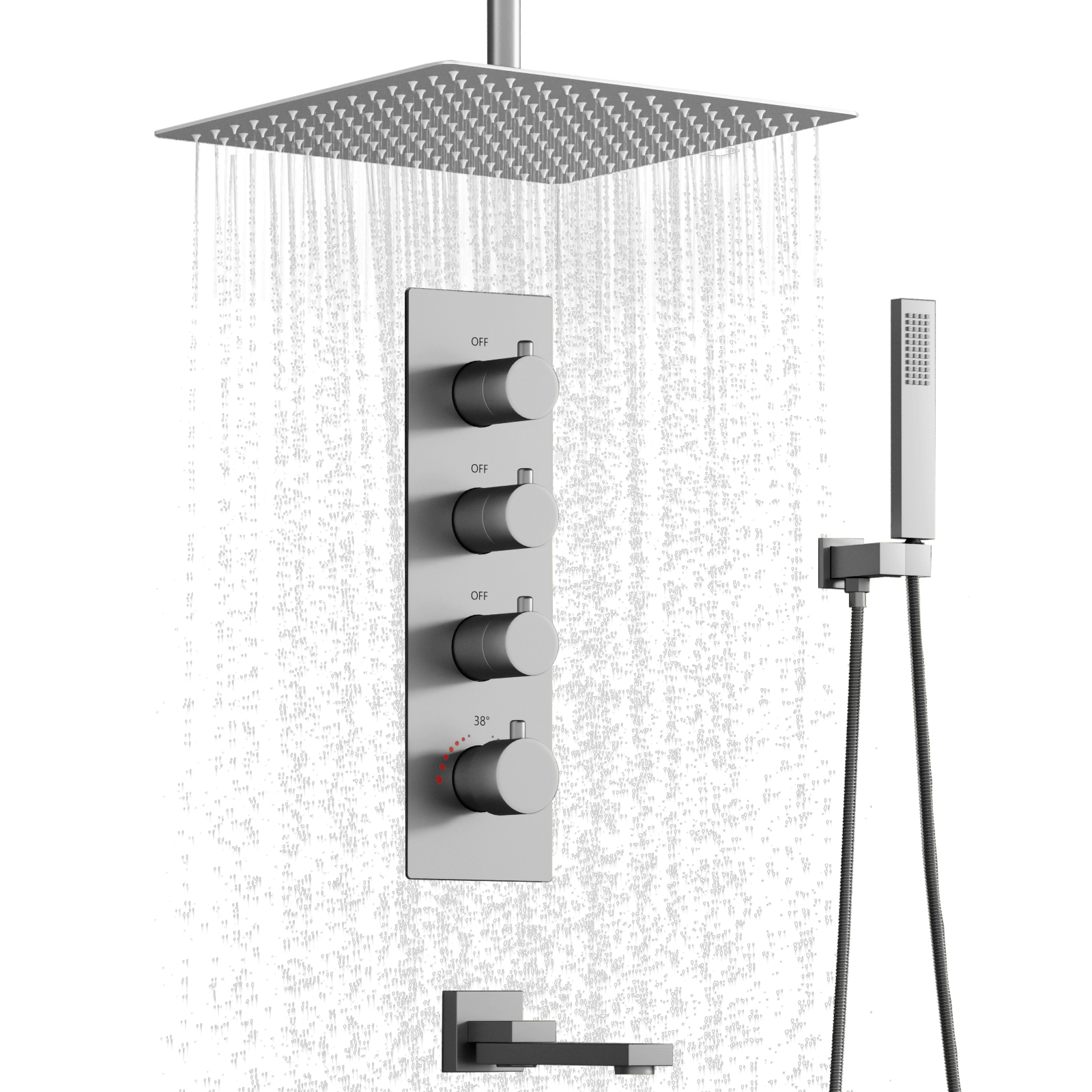 Juego de mezclador de ducha con Panel de montaje en techo, conjunto combinado de ducha mezclador de lluvia de lujo para baño, cabezal de ducha de lluvia con mano