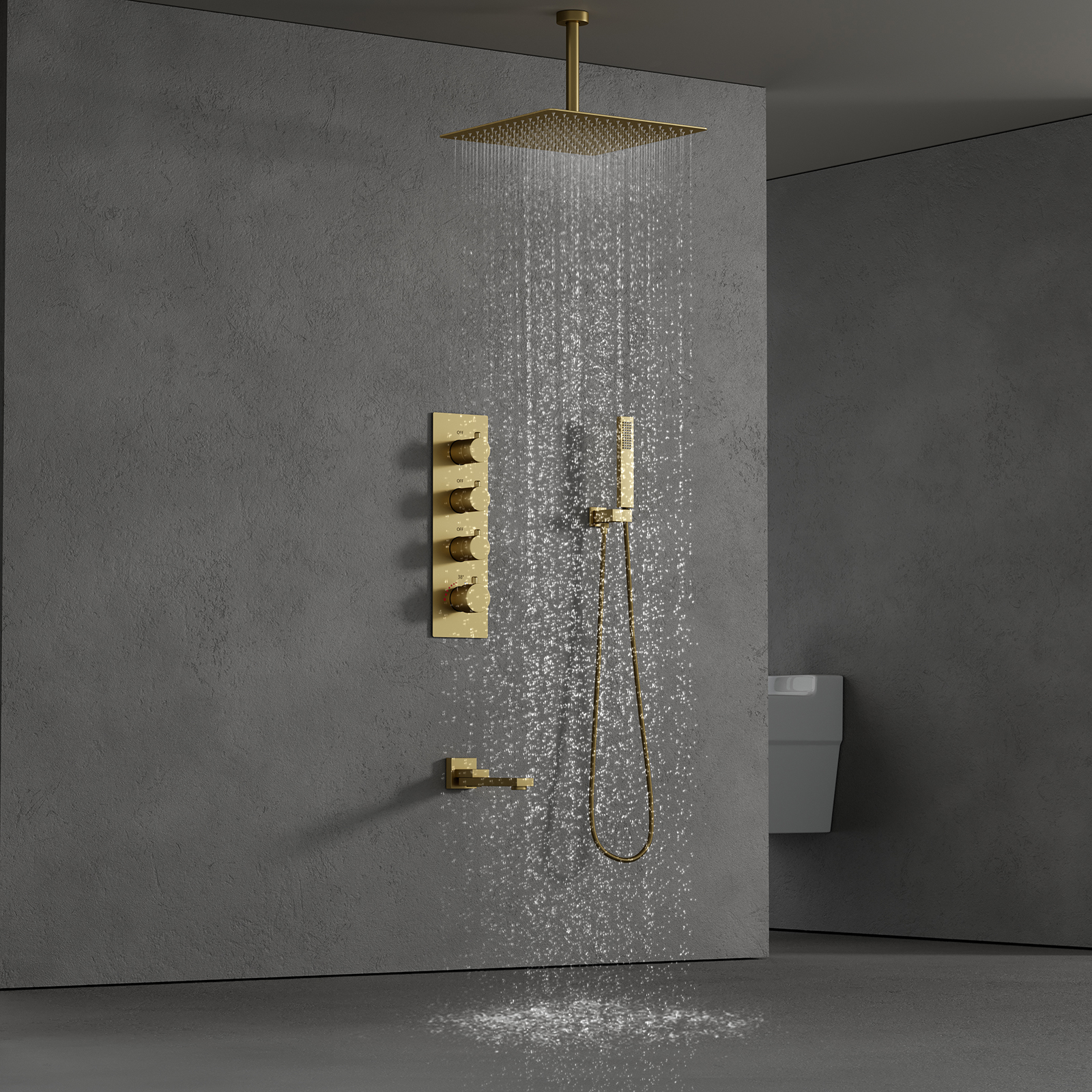 Moderno Sistema de ducha de baño de 3 funciones, bañera de 30x30cm, cabezal de ducha de lluvia, juego de cabezal de ducha de mano