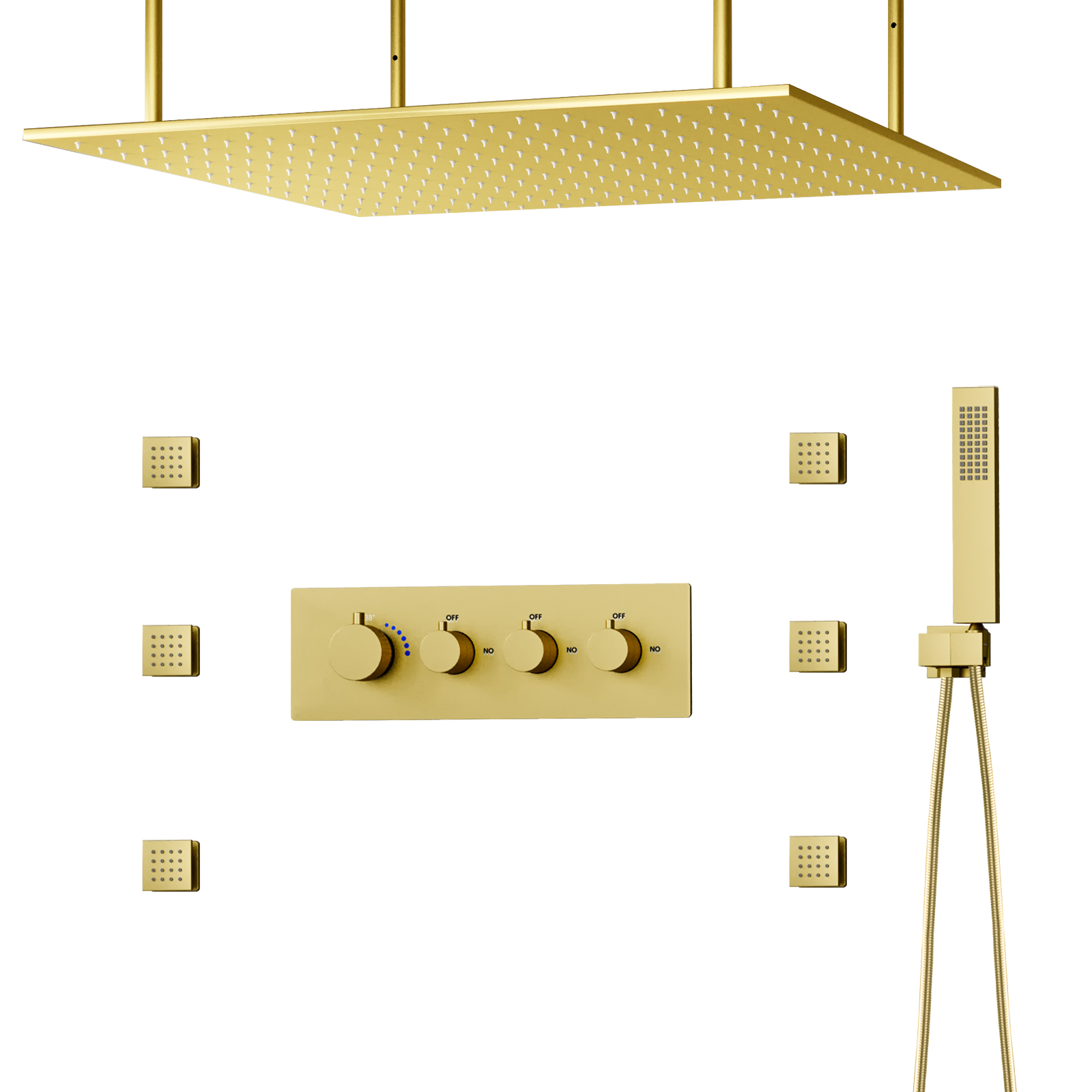 Juego de ducha LED de techo para baño, cabezal de ducha con 3 ajustes, grifo de ducha tipo lluvia termostático