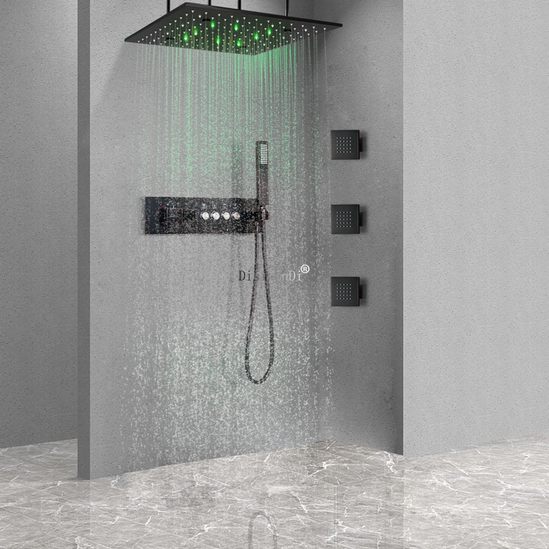 Juego de grifería de ducha con pantalla Digital LED de temperatura constante, cabezal de ducha LED de niebla de lluvia de 16 pulgadas para baño con chorro de masaje