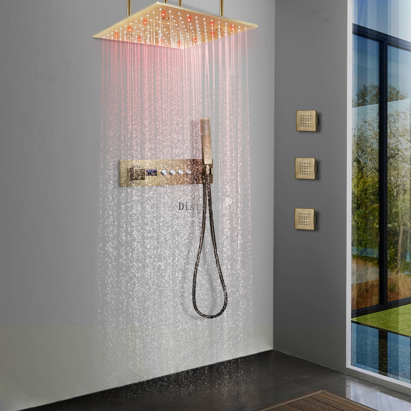 Baño de lujo 40*40CM lluvia niebla temperatura controlada lluvia colorida cabezal de ducha LED con pantalla Digital LED