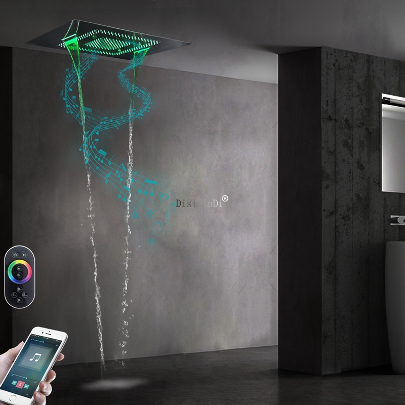 Cabezal de ducha con música para baño, luces LED, cabezal de ducha superior SUS 304, sistema de ducha integrado en el techo