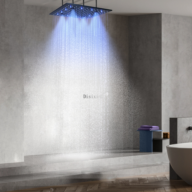 Cabezal de ducha LED de acero inoxidable 304 de 16 pulgadas, color negro mate, cabezal de ducha que cambia de Color con niebla de lluvia para baño
