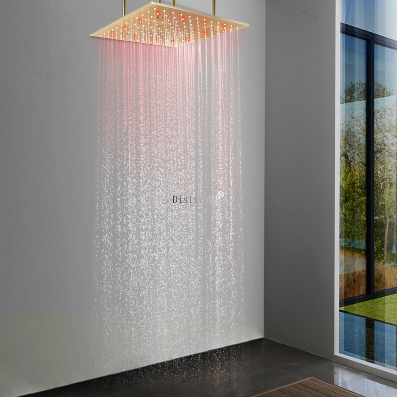 Cabezal de ducha de baño de estilo europeo, 400x400mm, temperatura del agua, ducha LED, niebla de lluvia oculta, cabezal de ducha que cambia de Color