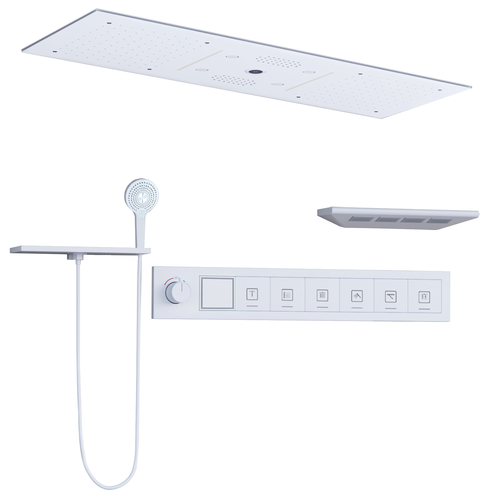Juego de cabezal de ducha LED musical de 90x30cm, lluvia, cascada, niebla, baño, grifo de ducha de temperatura constante